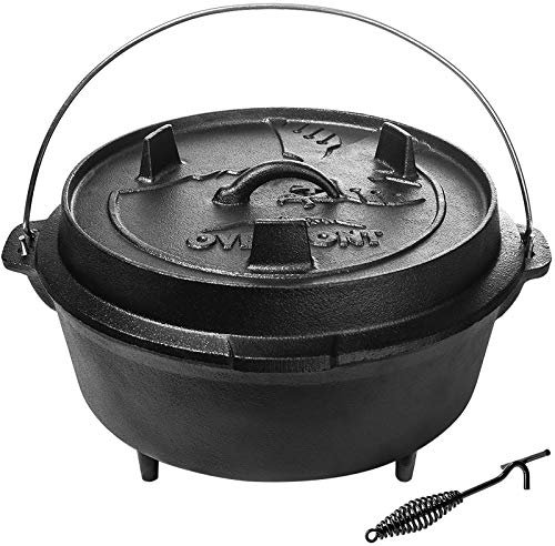Overmont Schmortopf aus Gusseisen für Camping, Kochen, Grillen, Backen L 9 Quer Dutch Oven