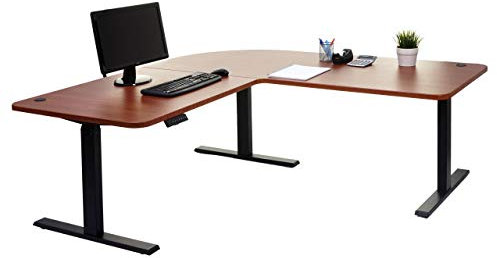 Eck-Schreibtisch HWC-D40, Computertisch elektrisch höhenverstellbar 178x178cm 84kg MVG - Natur, schwarz