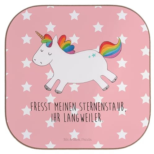 Mr. & Mrs. Panda Coaster Einhorn Happy - Geschenk, glücklich, Tassen Untersetzer, für Gläser, Holzuntersetzer, Unicorn, Fröhlich, Glas, Einhörner, Spaß, Lachen, gläseruntersetzer