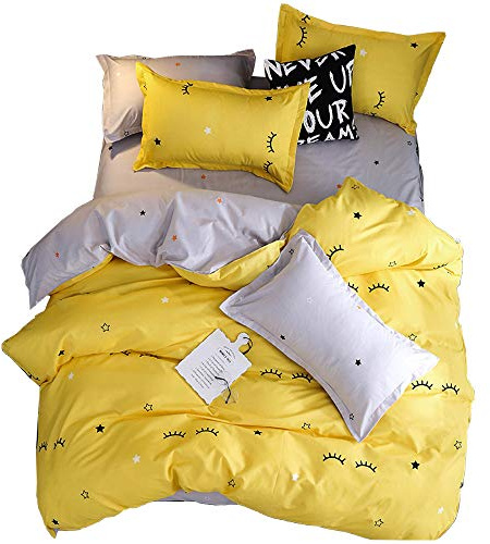 JQWUPUP Gelbes Kinder-Bettwäsche-Set für Einzelbett, 3-teilig, Bettbezug mit Reißverschluss, für Teenager, Mädchen, Jungen, leichte, strapazierfähige weiche Mikrofaser (Einzelbett, Gelb)