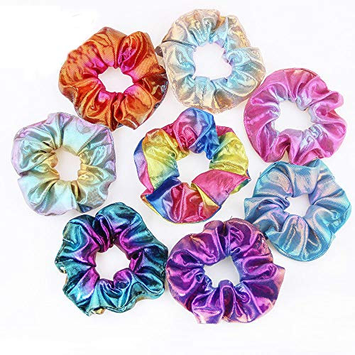 8 Stück Haargummis Glänzende Metallische Haar Scrunchies Bobbles Elastische Haarbänder Gummibänder Bunt Meerjungfrau Pferdeschwanz Halter Haar Band Stirnbänder für Frauen Damen Mädchen Haarschmuck