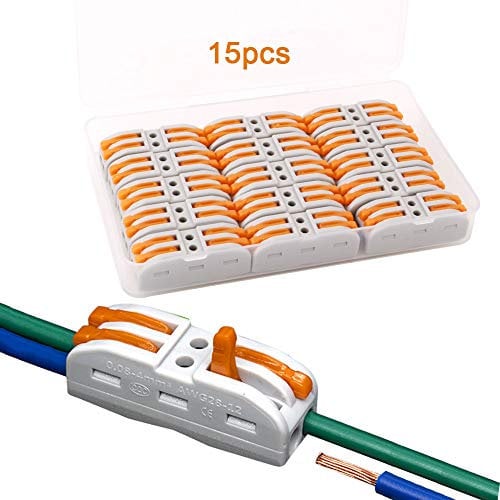 QitinDasen 15Pcs SPL-2 Lever-Nut Wire Connector, 2 in 2 out 4 Ports Conductor Compact Wire Connector