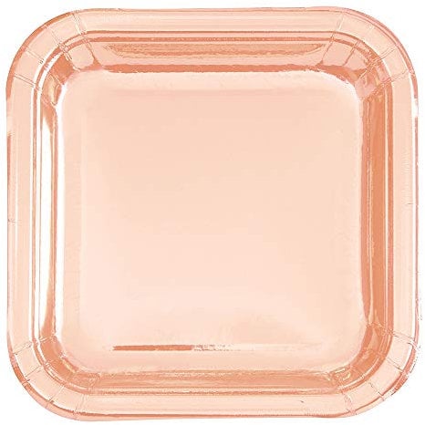 Unique UK Foil Square Dinner Plates - 9 | Foil Board | Rose Gold | 8 Pcs.