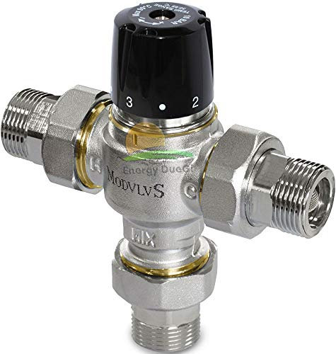 Best Solar Valvola Miscelatrice Termostatica Sanitaria con Funzione Antiscottatura con Bocchettoni (1, 1/2 Kvs 1,5)