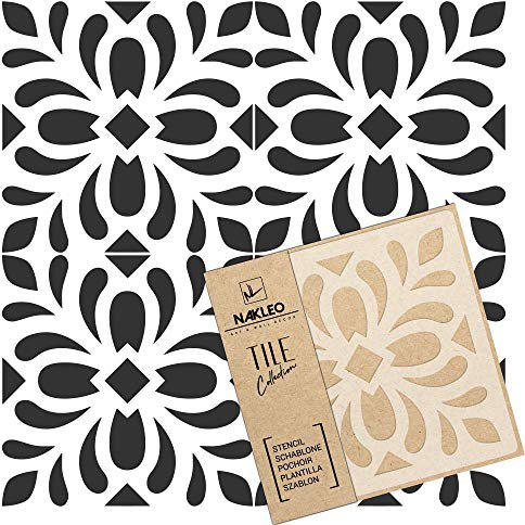 NAKLEO Fliesen Schablone zum Malen 20x20 cm, Magros Spanische Maurische Blume Marokkanisch, Kunststoff Wiederverwendbare Bodenschablone DIY, Holz Möbel Wand Dekoration - Terrakotta
