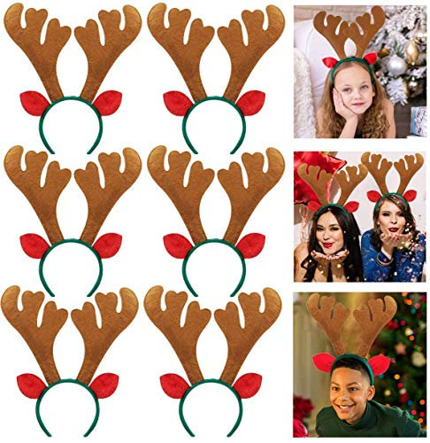 Xndryan Rentier-Stirnband, 6 Stück, Weihnachts-Stirnband, Rentier-Geweih, ideal für Weihnachten, Party-Zubehör für Halloween, Weihnachten, Kinderpartys braun