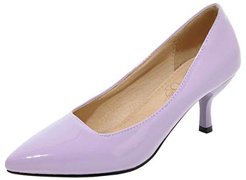 LUXMAX Decolte con Tacco a Spillo Basso in Vernice Scarpe da Lavoro Pumps Slip-on a Punta (Viola) - 38 EU
