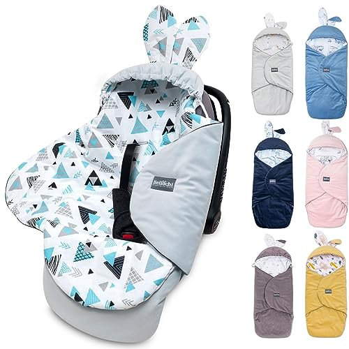Premium Einschlagdecke Babyschale, Baby Erstausstattung aus Baumwolle für Autositz, Kuscheldecke für Kinderwagen mit Fußsack aus Baumwolle/Samt z.B. passend für Maxi-Cosi, Römer, Cybex - Tresor