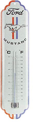 Nostalgic-Art Retro Thermometer, 7 x 28 cm, Ford Mustang – Horse & Stripes Logo – Geschenk-Idee für Ford-Zubehör Fans, Original Lizenzprodukt (OLP), aus Metall, Vintage Design