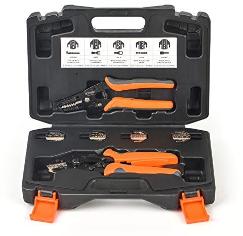 iCrimp SN - Set di strumenti di crimpatura con pinza spellafili, pinza crimpatrice con 5 matrici intercambiabili per connettori IWS4, morsetto isolato e non isolato, spina Dupont e manicotto terminale