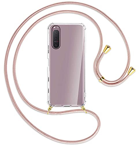 mtb more energy® Handykette kompatibel mit Sony Xperia 5 II (6.1'') - roségold/Gold - Smartphone Hülle zum Umhängen - Anti Shock Full TPU Case