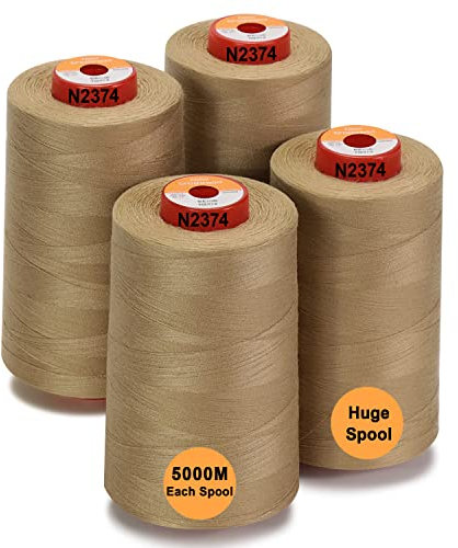 New brothread - 28 Optionen - 4 Große Konen 5000M Allzweck Polyester Nähgarn 40S/2 (Tex27) zum Nähen, Quilten, Patchwork, Serger und Overlock - Beige