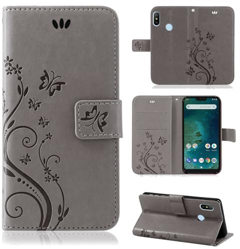 betterfon Hülle Kompatibel mit Xiaomi Mi 10T Lite | Premium PU Leder Handyhülle Wallet Case für Mi 10T Lite | Schutzhülle Blumen Klapphülle Handyhülle | Grau
