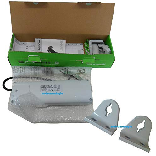 SMART 230V GRIGIO + STAFFE DI SUPPORTO PER ABBAINO GRIGIE Attuatore elettrico a catena per l'apertura e chiusura di serramenti a Vasistas verso l'interno, in legno, PVC e alluminio