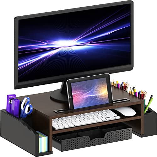 Simple Houseware Schreibtisch-Monitorständererhöhung mit Verstellbarer Organizer-Ablage, Espresso
