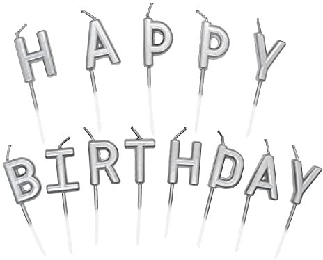 Alles Gute zum Geburtstag Kerzen,1 Satz Happy Birthday Kerze,Tortendeko Kuchen Topper für Geburtstag,Deko Geburtstagskerzen für Geburtstag Party Feier Lieferungen(Silber)