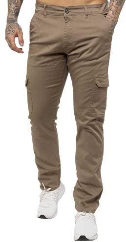 989Zé ENZO EZ410 Mens Cargo Combat Trousers Cotton Slim Fit Chinos Stretch Jeans Work Pants Casual (34, Beige)