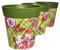 Hum Flowerpots, 22cm Set of 3, Various Patterns Colours and Sizes, Indoor/Outdoor Plastic Plant Pots, Floral Trellis green