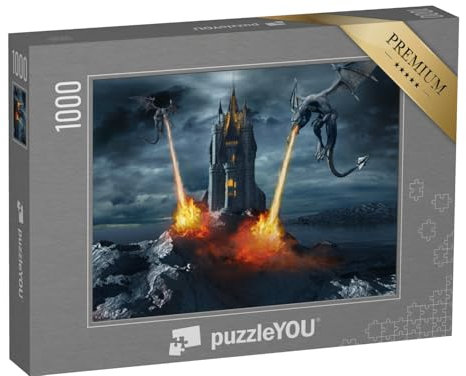 puzzleYOU: Puzzle 1000 Teile „Zwei Drachen greifen die Burg an“ – aus der Puzzle-Kollektion Fantasy