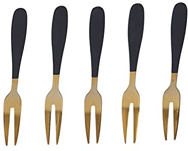 Forchette a Due Punte in Acciaio Inossidabile a 5 Pezzi, forchette da Cocktail da bistrot, forchetta da Frutta Piccola(Oro Nero 5 Bastoncini)