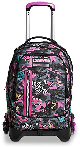 Trolley Scuola Seven Jack 3 Ruote - Camoulove Girl Ragazza - Zaino Sganciabile - Doppio Uso