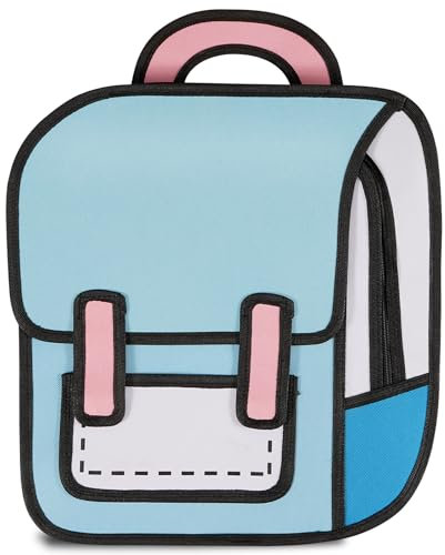 Aobiono Kawaii Rucksack, niedlicher Cartoon-3D-Spring-Stil, 2D-Zeichnung aus Comic-Papier, Anime-Büchertasche, Schulbedarf, lustiger Tagesrucksack, Hell, blau, Large, Tagesrucksäcke