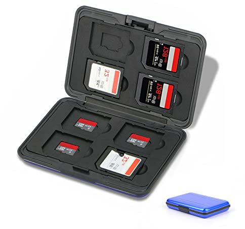 Jaimela Speicherkarten Tasche Wasserdicht Schutzhülle für 8 SD und 8 TF Karten, Tragetasche SD Karten Case Box für Micro SD SDXC SDHC SD SDXC (Blau)