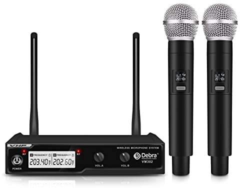 D Debra Audio VM302 VHF Wireless Microphone System with Dual Handheld Mic Have XLR Interface, 80M Range, for Home Karaoke Wedding Conference Speech