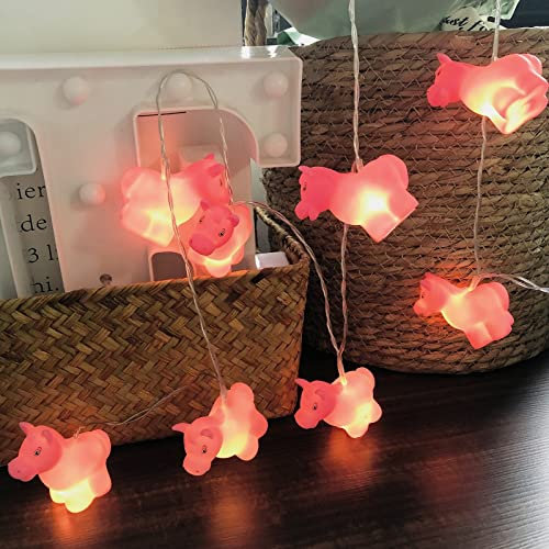Riaxuebiy 10 LED Nettes Tier Pferd Lichterketten Rosa Esel-Hängeleuchte Weihnachtslichter für Wandfenster Baum Party Kinderzimmer Wohnheim Dekor (Batteriebetrieben)