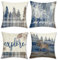 Bonhause 4er Set Kissenbezüge Winter Kiefer 45 x 45 cm Vintage Polyester Leinen Dekorative Kissenhülle Zierkissenbezüge für Sofa Schlafzimmer Wohnzimmer Zuhause Dekoration