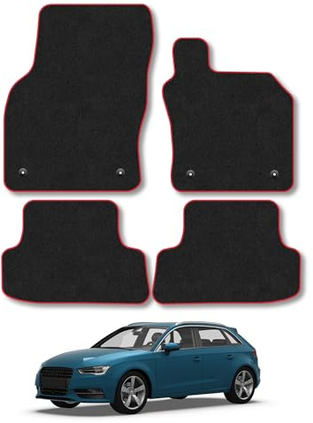 Audi A3 (2012-2020) Carpet Car Mats | Red Edge Trim Tailored Fit Floor Mats Full Coverage Protection Accessories Easy Clean Anti Slip Made in the UK