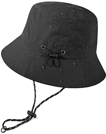 Voqeen Sonnenhut Fischerhut Damen Herren Outdoor Faltbar Anglerhut Sonnenschutz Wasserdichter UPF 50+ Unisex Sommerhut Wanderhut Regenhut 54-62cm,Schwarz