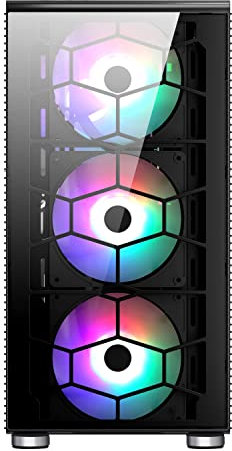 SaharaGaming P44 BLACK gaming tempered glasses case with fan & hub (White 4 x 14cm Typehoon, Universal Hub)