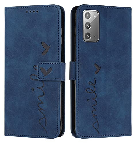 EATCYE Premium PU Leder Brieftasche Schutzhülle für Samsung Galaxy Note 20 [Kartenfach][Ständer], Klapphülle mit Ständer, Handyhülle in Blau