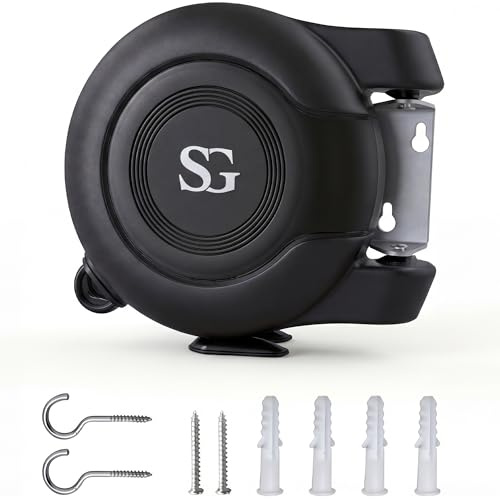 SG Traders Cordomatic Retractable Washing Line 30m Auto Retractable Reel Clothes Washing Line Twin Cable Wall Mounted Clothesline Indoor and Outdoor Clothes Dryer Easy To Install (15m X 2)