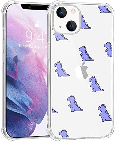 MAYCARI for iPhone 14 Pro Max, Case Cute Purple Dinosaur Pattern Design Transparent Shockproof Anti-Scratch Soft TPU Cover with Air Cushion for Women Girls Protective Phone Case for iPhone 14 Pro Max