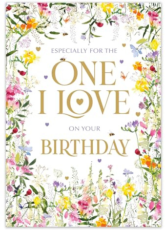 Nigel Quiney One I Love' Large Female Birthday Card for Women - Colourful Flowers & Butterflies - Eco-Friendly & Recyclable