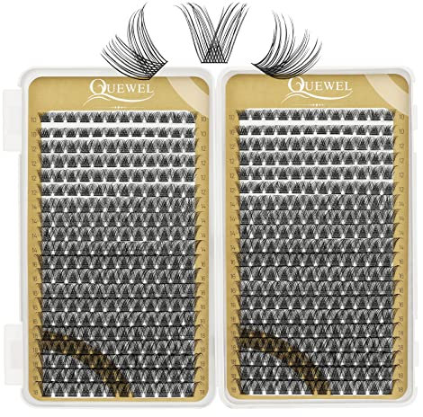 Cluster Cils QUEWEL Cils Individuels 480 Pcs DIY Extensions de Cils Bande Mince Cils Cluster D Curl MIX10-18 Faux Cils Individuels Soft-Light Pour Usage Domestique (Natural D MIX10-18)