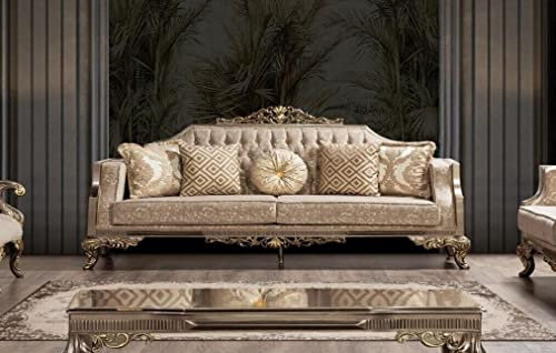 JV Möbel Dreisitzer Sofa 3 Sitzer Sofa Sofas Stoff Barock Rokoko Couch Design Wohnzimmer