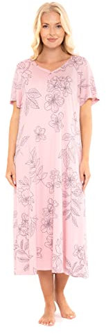 Suzy & Me Chemise de Nuit Longue en Jersey Doux au Toucher de Luxe pour Femme. Tailles 38-60 (Fleuri Rose 46-48)