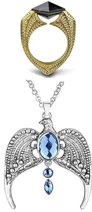 JINYU 4 Pcs Locket Horcrux Necklace and Deathly Hallow Symbol Pendant Necklace Jewelry Set, Metal, No Gemstone, Transparent