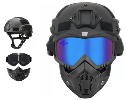Mich Tactical Helm mit Abnehmbarer Gesichtsmaske Goggles für Airsoft, Paintball und Jagd - perfekt für Outdoor-Aktivitäten