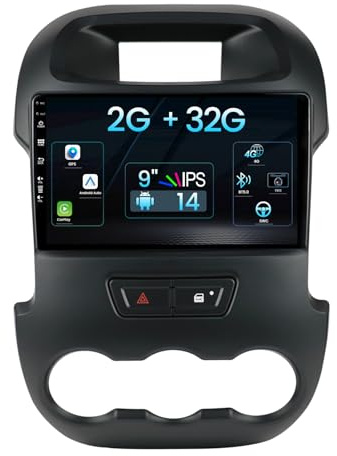 9 Zoll IPS 2 Din Android 14 Autoradio für Ford Ranger XLT 2011-2016 Kostenlos RDS Kamerahalterung Lenkradsteuerung WiFi DAB BT GPS Navi Carplay- 2G + 32G