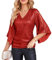 GRACE KARIN Damen Glitzer Top Lange Poncho-Ärmel Bluse Slim Fit V-Ausschnitt Tunika mit Schlitz Stylisch Sommershirt Rot-2 Pailletten XL
