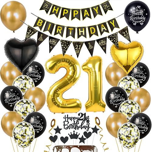 Gold 21. Geburtstag Dekoration Mann Frauen 21 Geburtstag Deko 21 Jahr Geburtstagdeko 21. Ballon Schwarz Gold Deko 21. Luftballons Schwarz Gold Frau 21. Party Deko