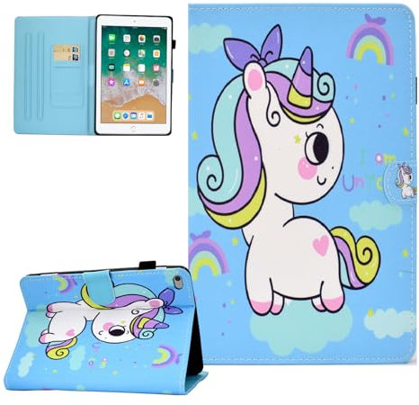CASAFUNY Coque pour iPad 9.7 Pouces 2017/2018 5ème /6ème Génération, iPad Air 1/2 Housse Étui de Protection Coque Tablette iPad 9.7 2017/2018, iPad Air1/Air 2, Licorne Arc-en-Ciel