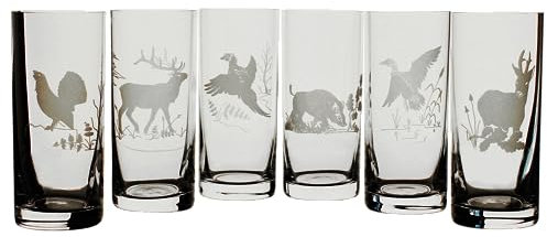 Wassergläser Set mit Gravur 300 ml | Jagdmotive | gravierte Trinkgläser | Hirsch | Reh | Rebhuhn | Wildschwein | Ente | Auerhahn