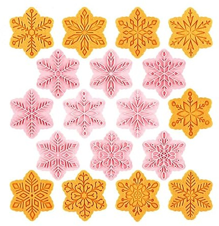 Ausstechformen-Set für Weihnachten, Schneeflocke, Keksausstecher mit Kolben, Stempel, Keksform, 3D-Schneeflocke, Keksformen, Kuchen, Backen, Fondant, Ausstecher für Weihnachten, Party, DIY,