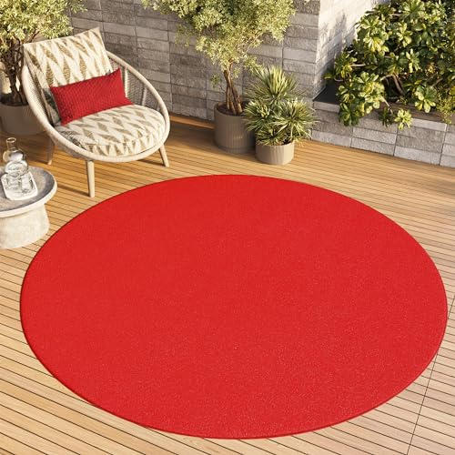 TAPISO Mono Rund Teppich Kurzflor Rot Indoor Outdoor 100 x 100 cm | UV-beständig Einfarbig Wohnzimmer Schlafzimmer Kinderzimmer Modern Design OEKO-TEX