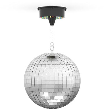 R-MUSIC MIRROR BALL - Sfera sfaccettata a specchio e LED RGB - Sfera da discoteca diametro 15 cm - catena di fissaggio - ideale per decorazione, festa, festa, ballo e Natale, specchio